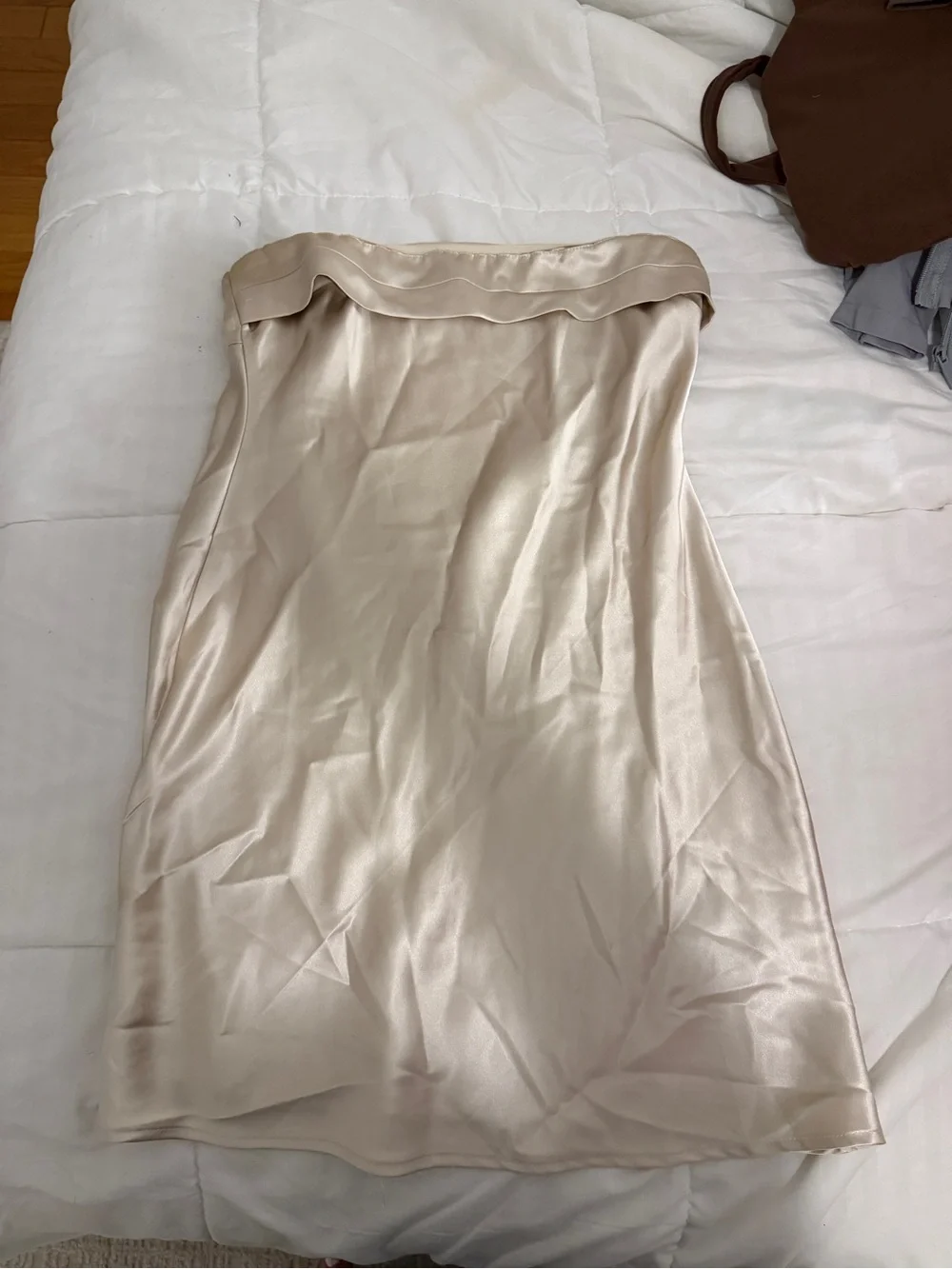 Altar'd State Satin Slip Dress in Light Champagne